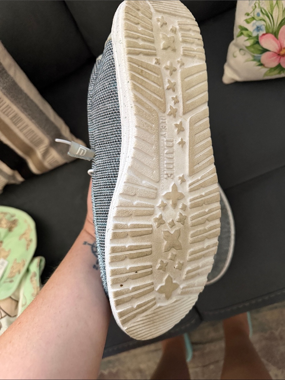 Hey Dude Gray Knit Slip-On Loafers with Teal Lining - Picture 3 of 3